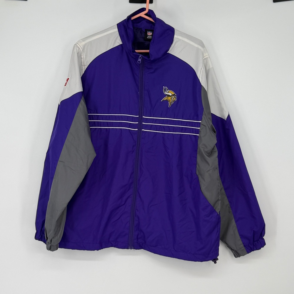 Minnesota Vikings Reebok NFL Team Apparel Windbreaker Jacket Purple Mens Large‎
